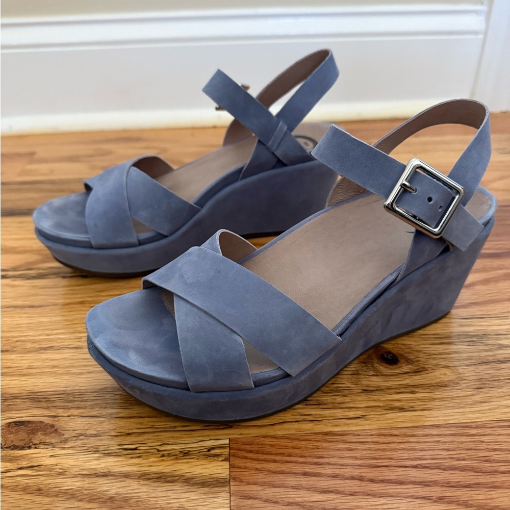 Abeo Light Blue Hana Wedge Sandals Suede - Picture 13 of 13